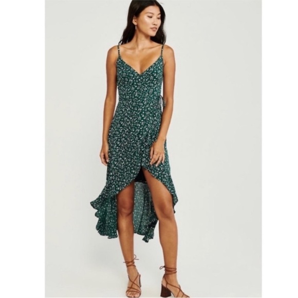 Abercrombie Green Floral Wrap Midi Dress Size Medium - Picture 12 of 12